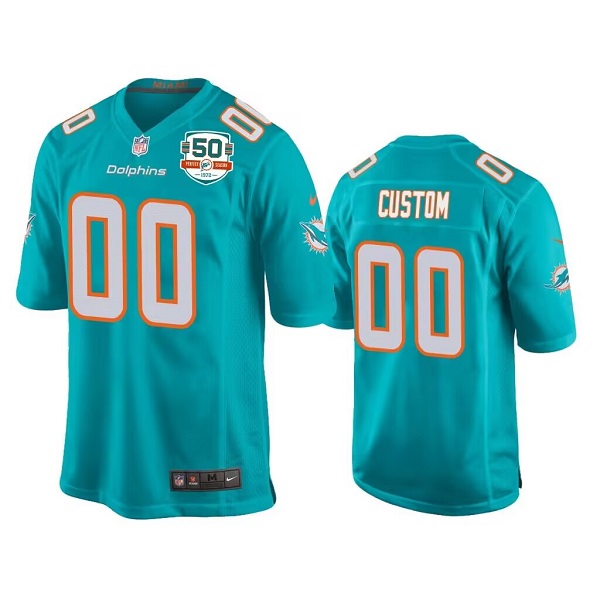 Men's Miami Dolphins ACTIVE PLAYER Custom Aqua With 50th Perfect Season Patch Stitched Game Jersey